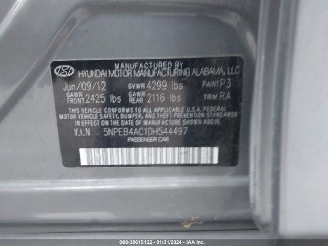 Photo 8 VIN: 5NPEB4AC1DH544497 - HYUNDAI SONATA 