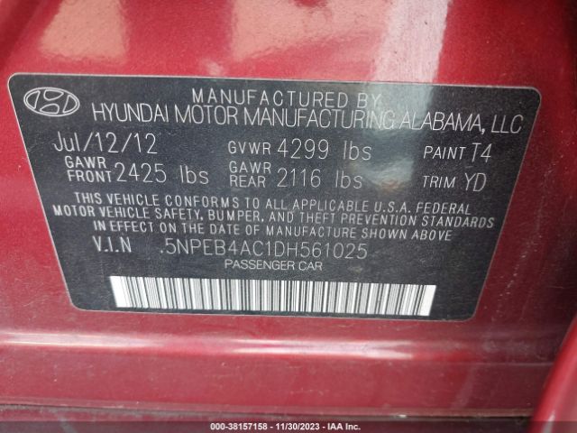 Photo 8 VIN: 5NPEB4AC1DH561025 - HYUNDAI SONATA 