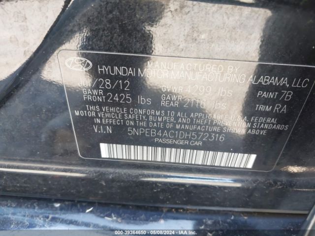 Photo 8 VIN: 5NPEB4AC1DH572316 - HYUNDAI SONATA 