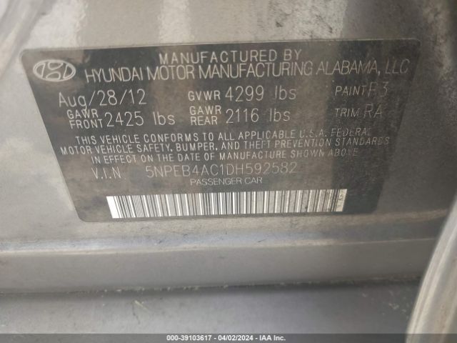 Photo 8 VIN: 5NPEB4AC1DH592582 - HYUNDAI SONATA 