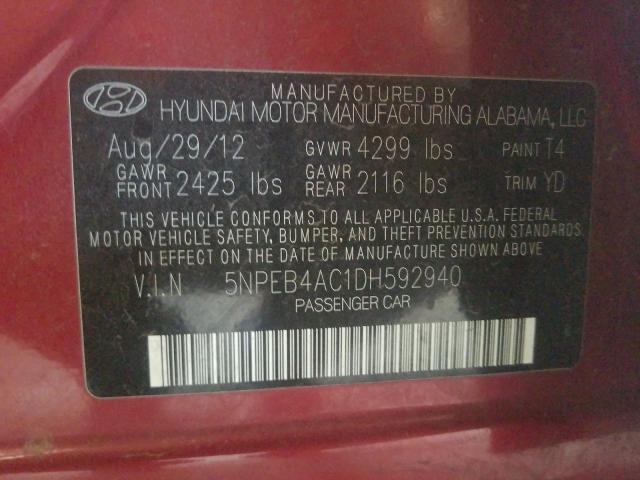 Photo 9 VIN: 5NPEB4AC1DH592940 - HYUNDAI SONATA GLS 