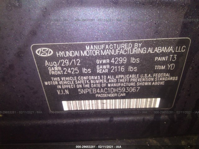 Photo 8 VIN: 5NPEB4AC1DH593067 - HYUNDAI SONATA 