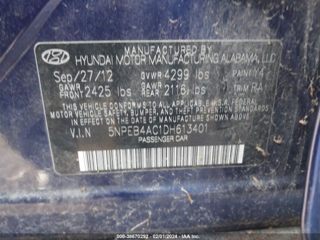 Photo 8 VIN: 5NPEB4AC1DH613401 - HYUNDAI SONATA 