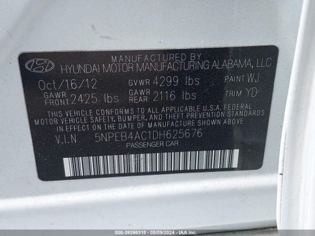 Photo 8 VIN: 5NPEB4AC1DH625676 - HYUNDAI SONATA 