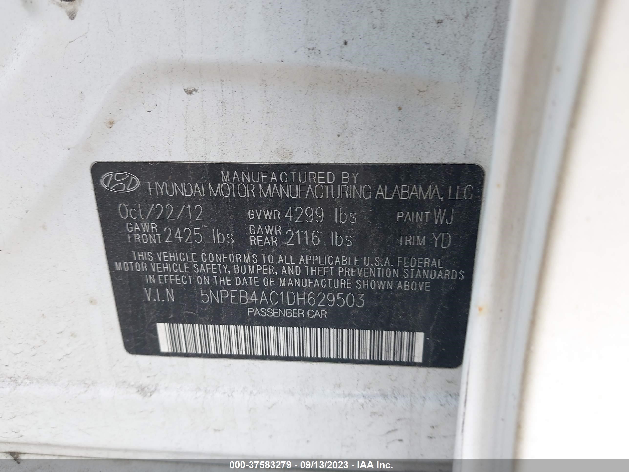 Photo 8 VIN: 5NPEB4AC1DH629503 - HYUNDAI SONATA 