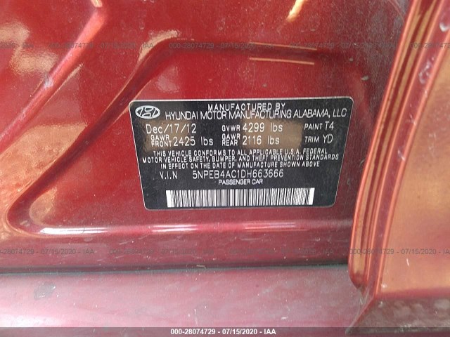 Photo 8 VIN: 5NPEB4AC1DH663666 - HYUNDAI SONATA 