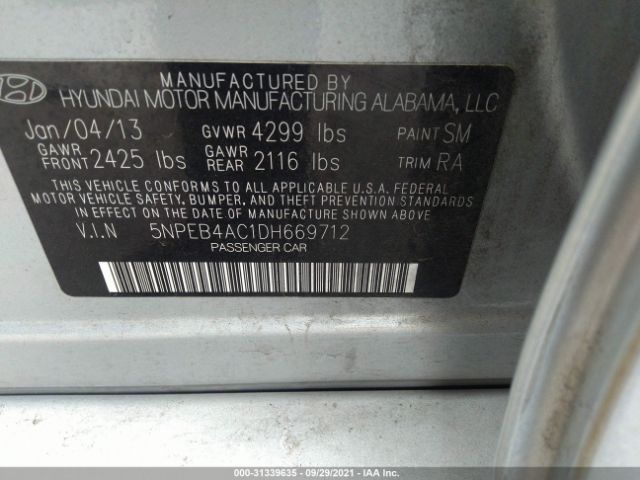 Photo 8 VIN: 5NPEB4AC1DH669712 - HYUNDAI SONATA 