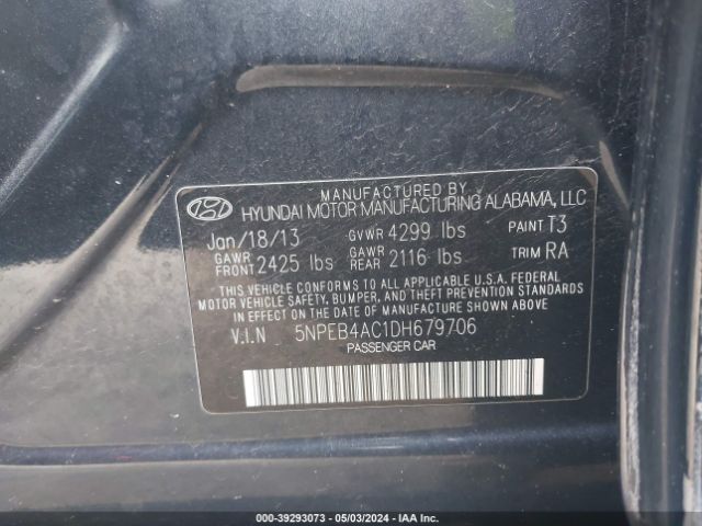 Photo 8 VIN: 5NPEB4AC1DH679706 - HYUNDAI SONATA 