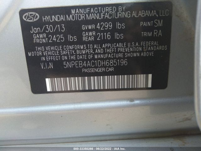 Photo 8 VIN: 5NPEB4AC1DH685196 - HYUNDAI SONATA 