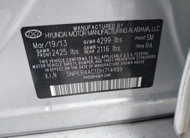 Photo 8 VIN: 5NPEB4AC1DH714499 - HYUNDAI SONATA 