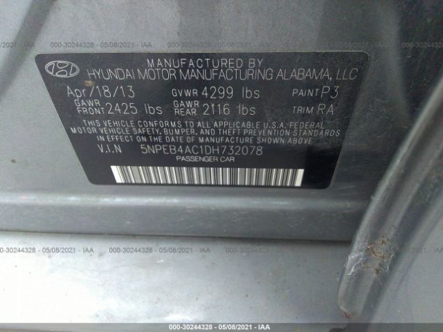 Photo 8 VIN: 5NPEB4AC1DH732078 - HYUNDAI SONATA 