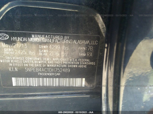 Photo 8 VIN: 5NPEB4AC1DH752489 - HYUNDAI SONATA 