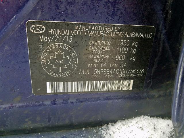 Photo 9 VIN: 5NPEB4AC1DH756378 - HYUNDAI SONATA GLS 