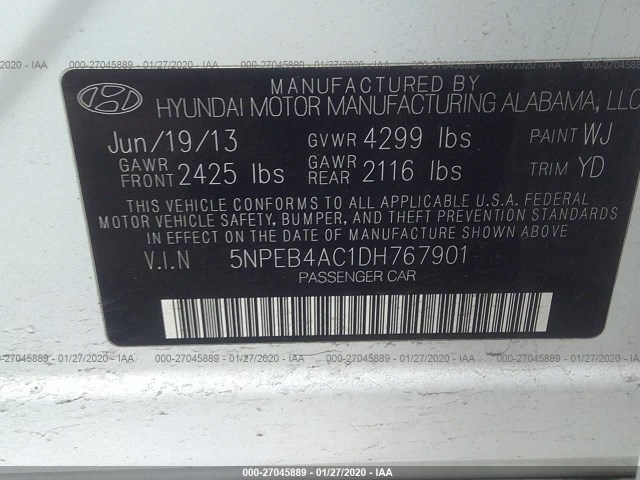 Photo 8 VIN: 5NPEB4AC1DH767901 - HYUNDAI SONATA 