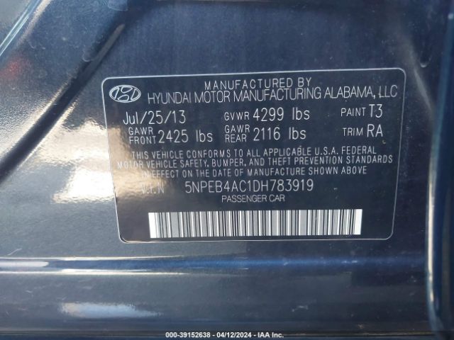 Photo 8 VIN: 5NPEB4AC1DH783919 - HYUNDAI SONATA 