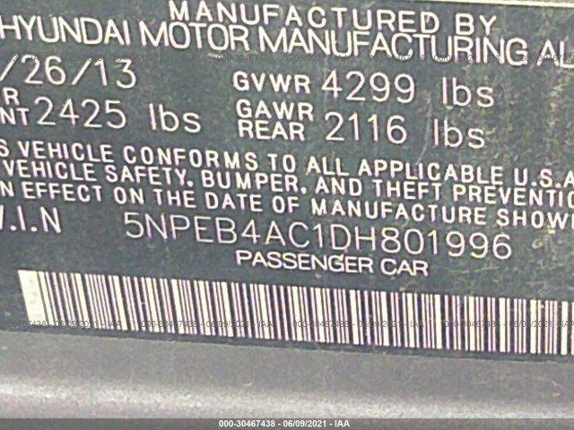 Photo 8 VIN: 5NPEB4AC1DH801996 - HYUNDAI SONATA 