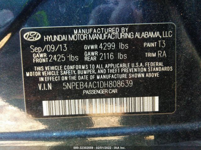 Photo 8 VIN: 5NPEB4AC1DH808639 - HYUNDAI SONATA 