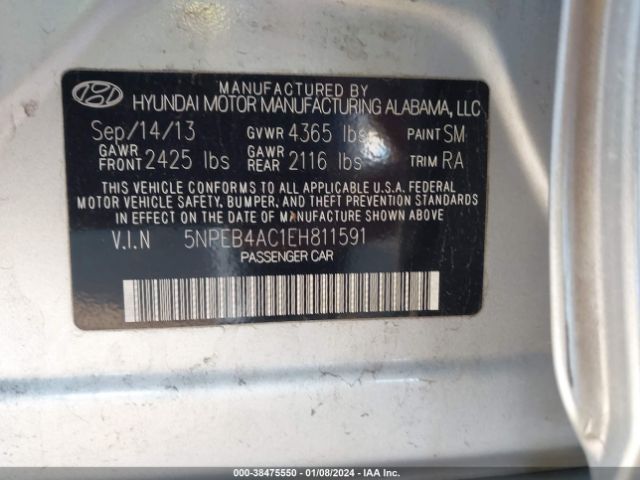 Photo 8 VIN: 5NPEB4AC1EH811591 - HYUNDAI SONATA 