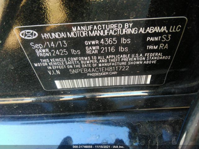 Photo 8 VIN: 5NPEB4AC1EH811722 - HYUNDAI SONATA 