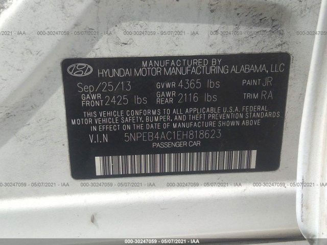 Photo 8 VIN: 5NPEB4AC1EH818623 - HYUNDAI SONATA 