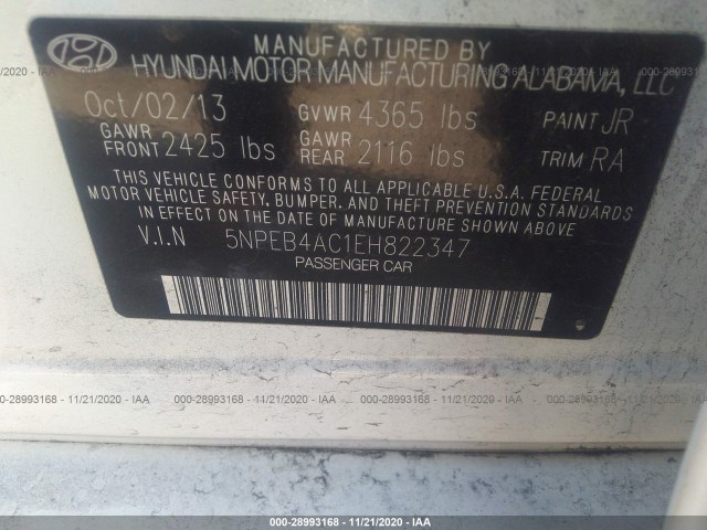 Photo 8 VIN: 5NPEB4AC1EH822347 - HYUNDAI SONATA 