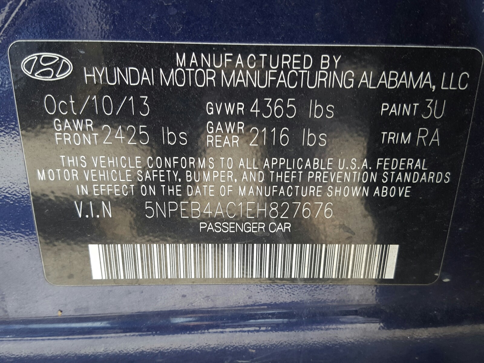 Photo 9 VIN: 5NPEB4AC1EH827676 - HYUNDAI SONATA GLS 