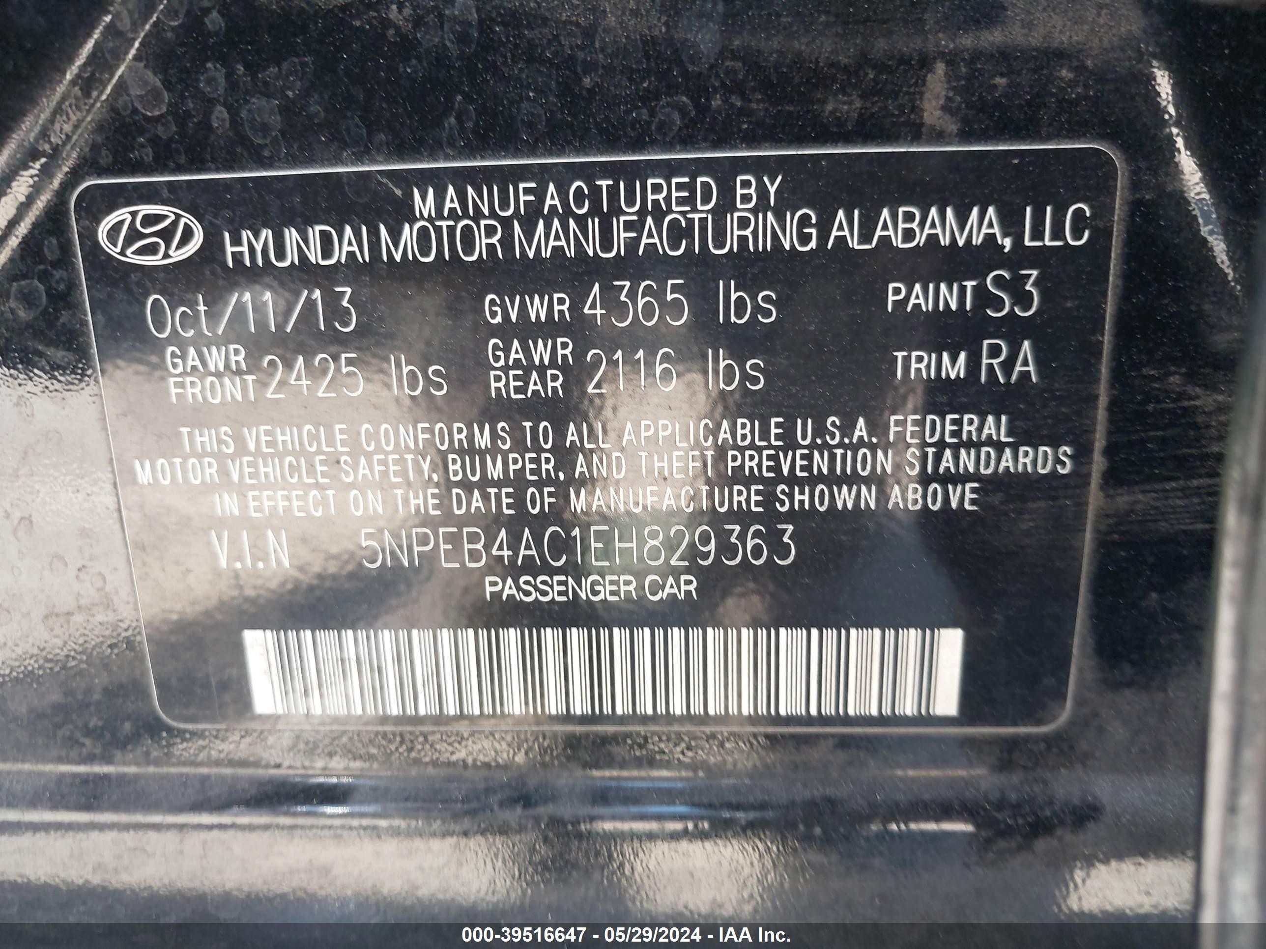 Photo 9 VIN: 5NPEB4AC1EH829363 - HYUNDAI SONATA 