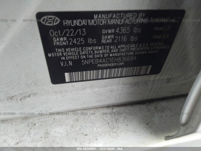 Photo 8 VIN: 5NPEB4AC1EH836684 - HYUNDAI SONATA 