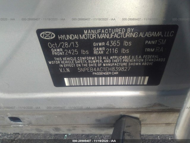 Photo 8 VIN: 5NPEB4AC1EH839827 - HYUNDAI SONATA 