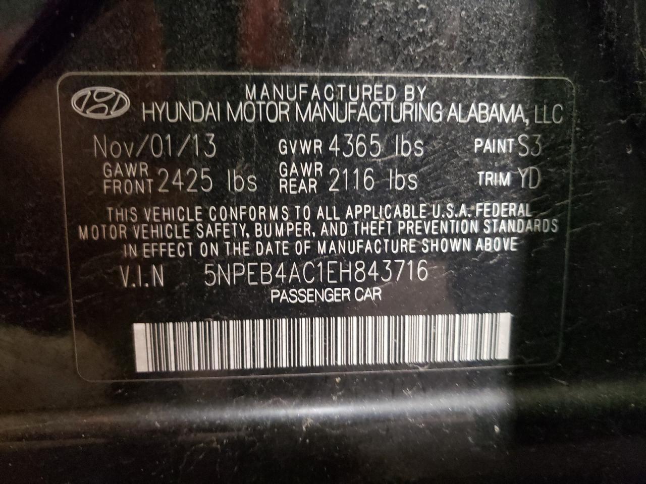 Photo 12 VIN: 5NPEB4AC1EH843716 - HYUNDAI SONATA 