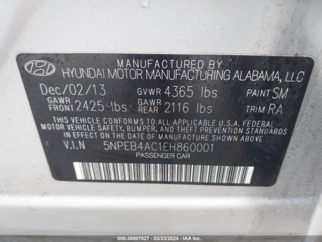 Photo 8 VIN: 5NPEB4AC1EH860001 - HYUNDAI SONATA 