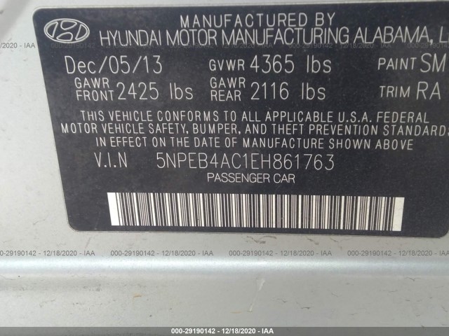 Photo 8 VIN: 5NPEB4AC1EH861763 - HYUNDAI SONATA 