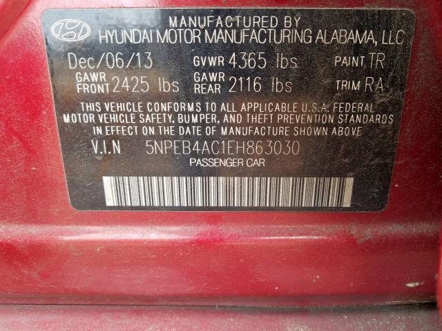 Photo 9 VIN: 5NPEB4AC1EH863030 - HYUNDAI SONATA GLS 