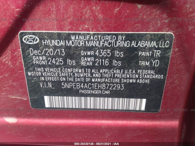 Photo 8 VIN: 5NPEB4AC1EH872293 - HYUNDAI SONATA 