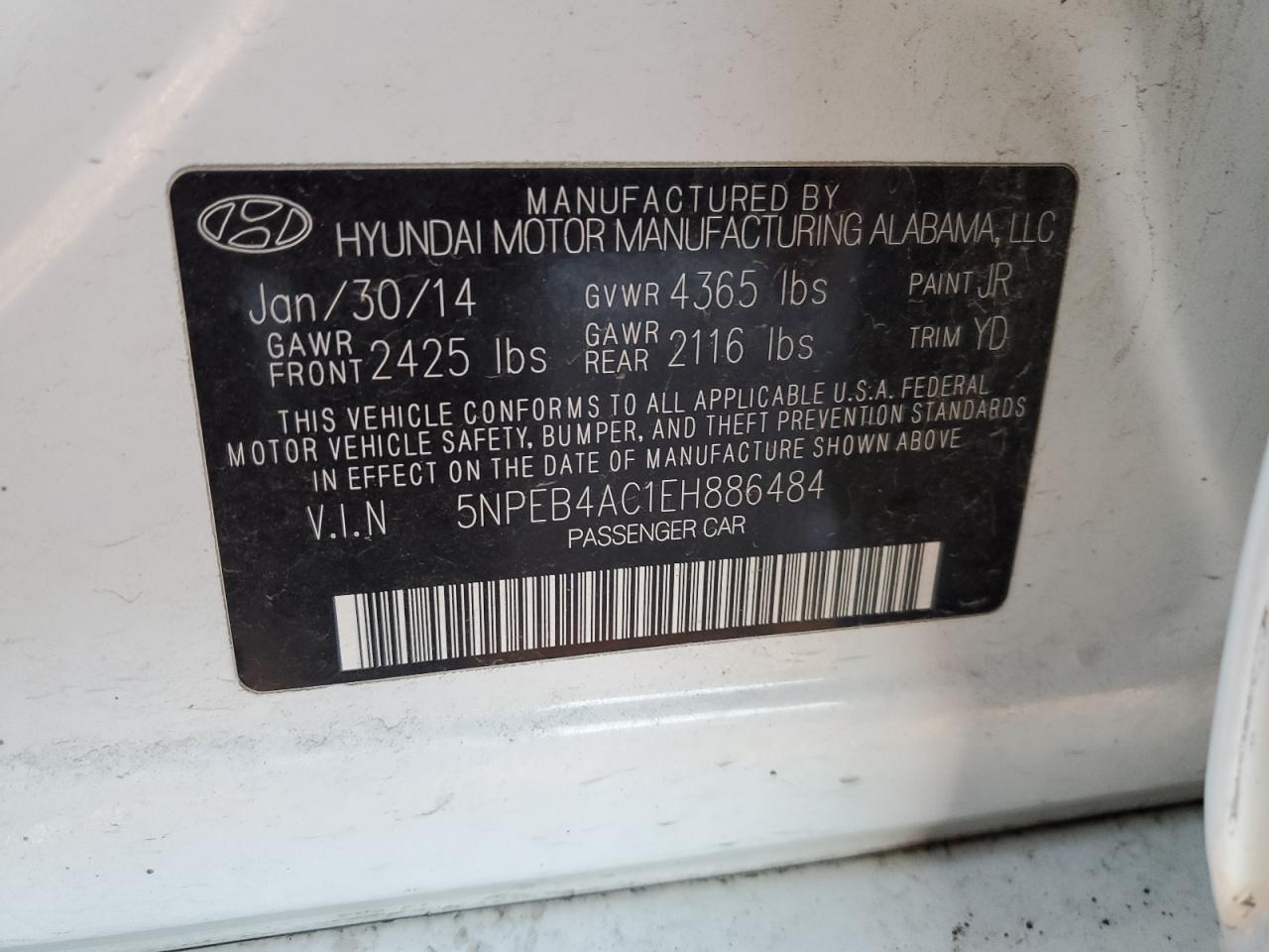 Photo 11 VIN: 5NPEB4AC1EH886484 - HYUNDAI SONATA 