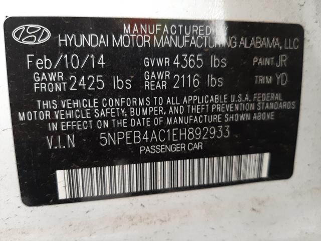 Photo 9 VIN: 5NPEB4AC1EH892933 - HYUNDAI SONATA GLS 