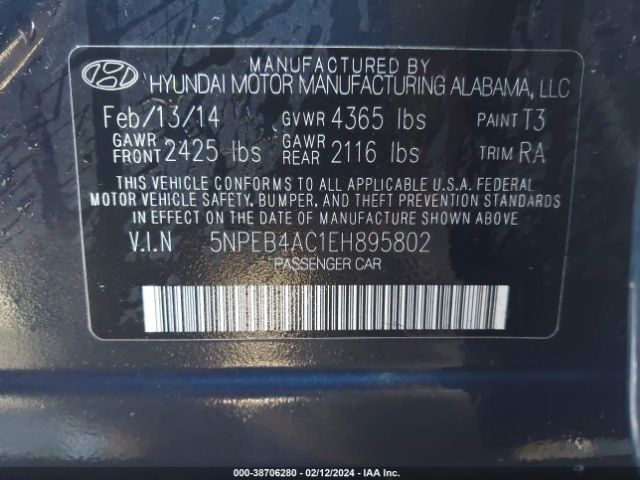 Photo 8 VIN: 5NPEB4AC1EH895802 - HYUNDAI SONATA 