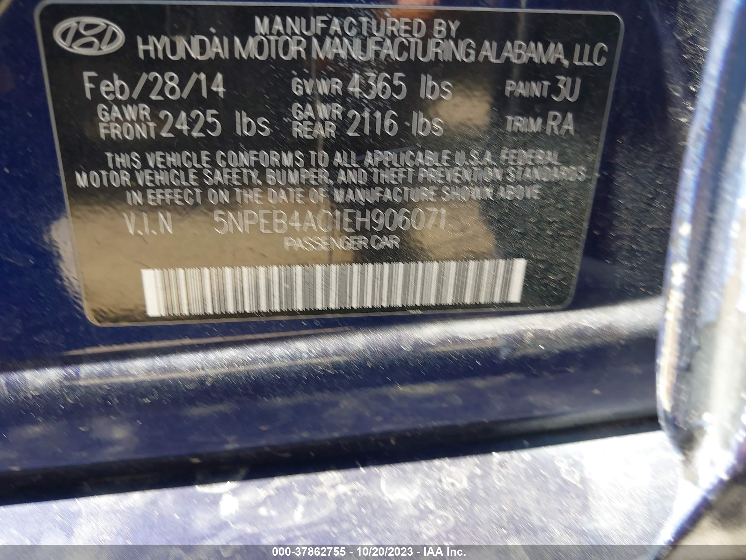 Photo 8 VIN: 5NPEB4AC1EH906071 - HYUNDAI SONATA 