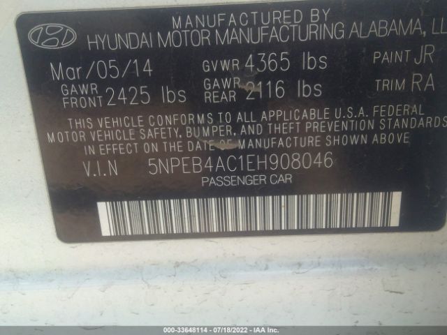 Photo 8 VIN: 5NPEB4AC1EH908046 - HYUNDAI SONATA 