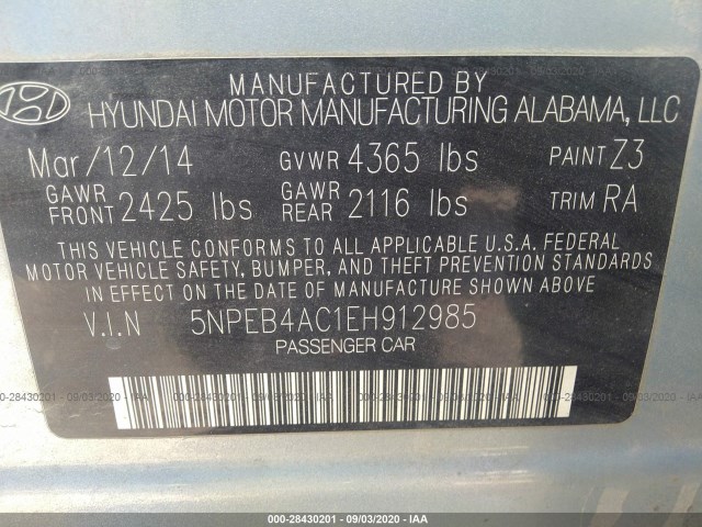 Photo 8 VIN: 5NPEB4AC1EH912985 - HYUNDAI SONATA 