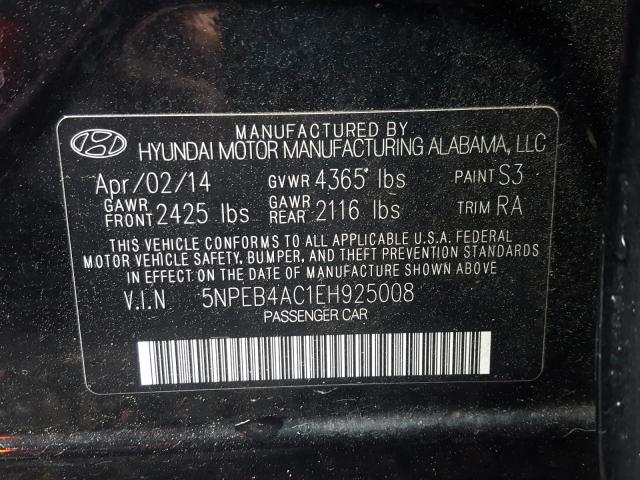 Photo 9 VIN: 5NPEB4AC1EH925008 - HYUNDAI SONATA GLS 