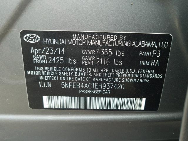 Photo 9 VIN: 5NPEB4AC1EH937420 - HYUNDAI SONATA GLS 