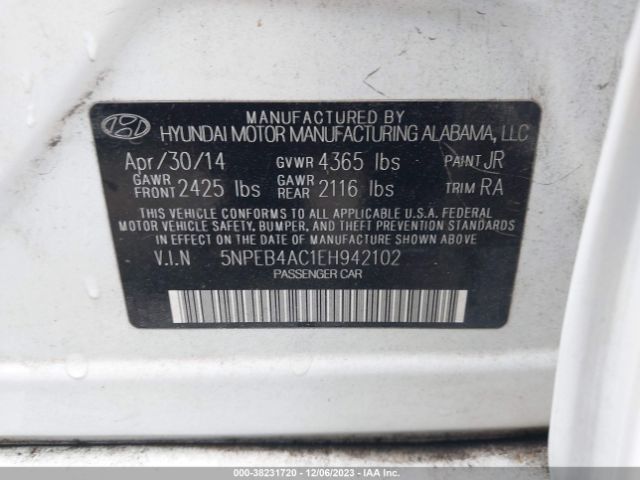 Photo 8 VIN: 5NPEB4AC1EH942102 - HYUNDAI SONATA 