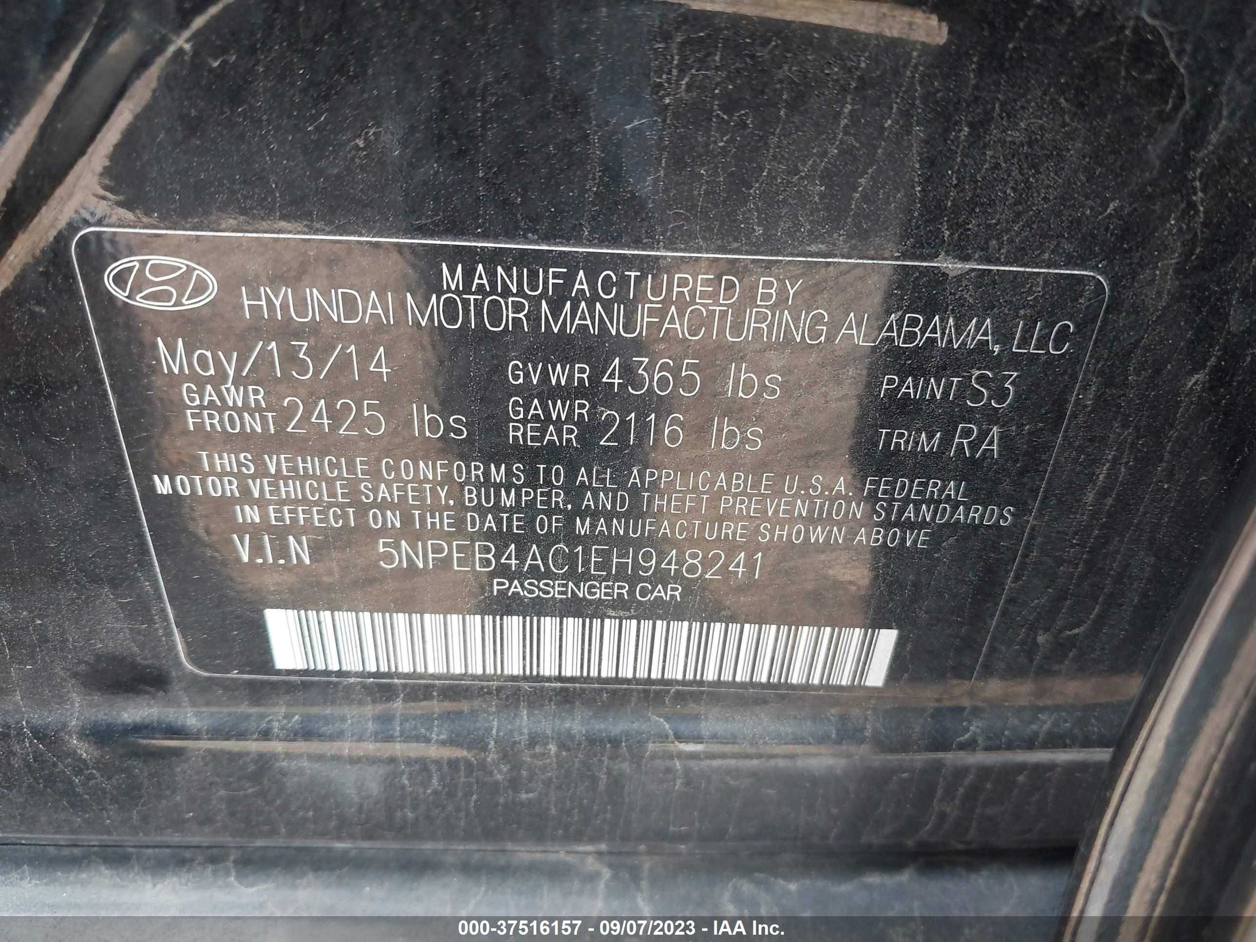 Photo 8 VIN: 5NPEB4AC1EH948241 - HYUNDAI SONATA 