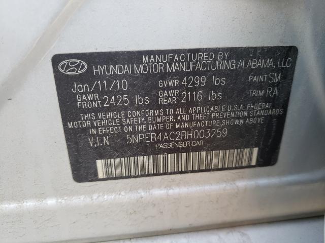 Photo 9 VIN: 5NPEB4AC2BH003259 - HYUNDAI SONATA GLS 