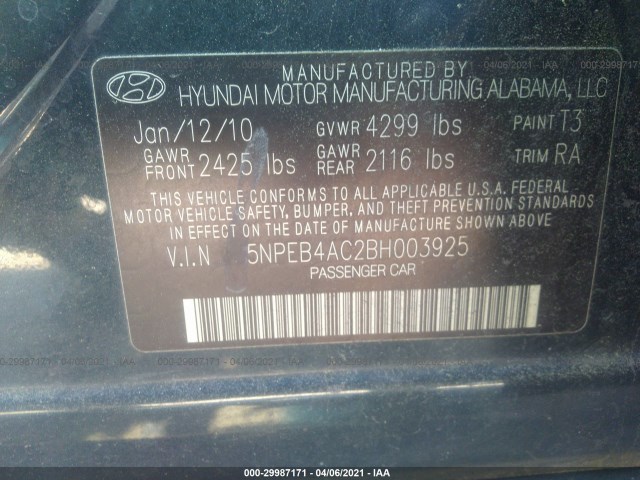 Photo 8 VIN: 5NPEB4AC2BH003925 - HYUNDAI SONATA 