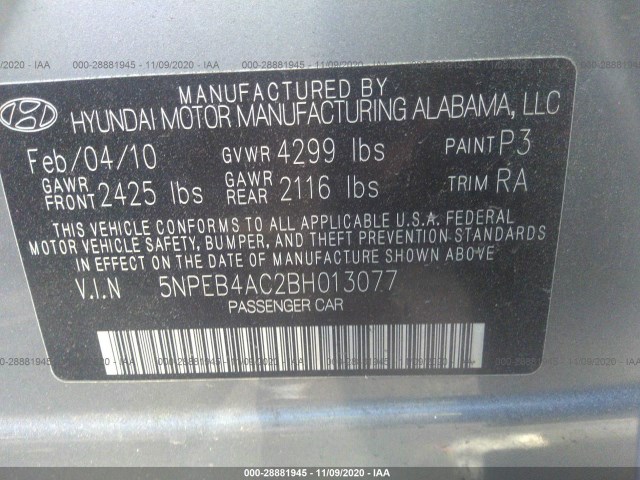 Photo 8 VIN: 5NPEB4AC2BH013077 - HYUNDAI SONATA 