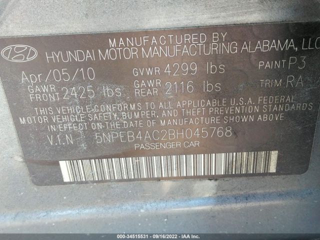 Photo 8 VIN: 5NPEB4AC2BH045768 - HYUNDAI SONATA 