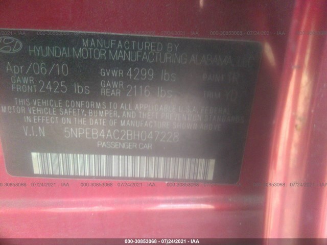 Photo 8 VIN: 5NPEB4AC2BH047228 - HYUNDAI SONATA 