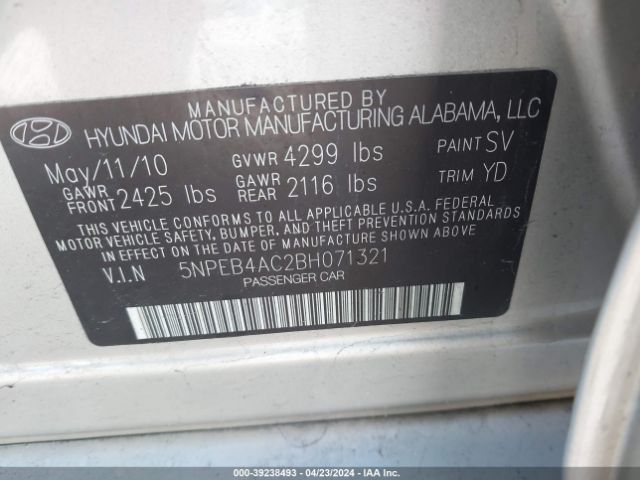 Photo 8 VIN: 5NPEB4AC2BH071321 - HYUNDAI SONATA 